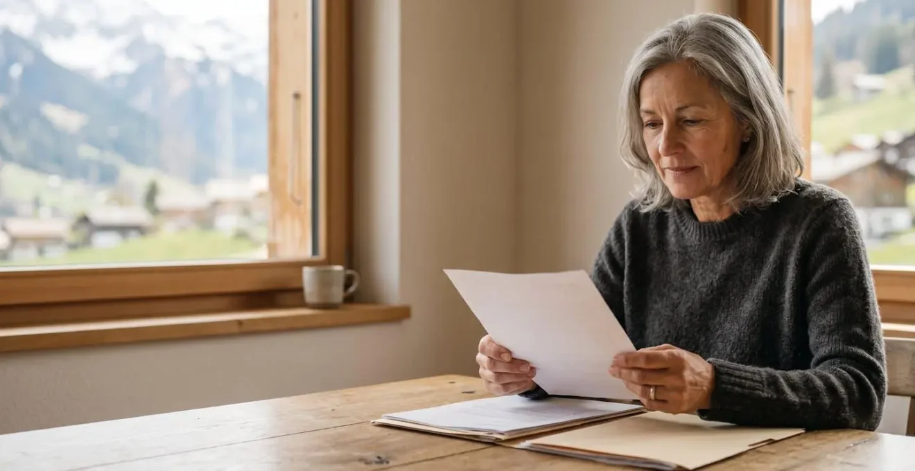 Personne senior consultant attentivement des documents d'assurance dans un environnement calme et lumineux