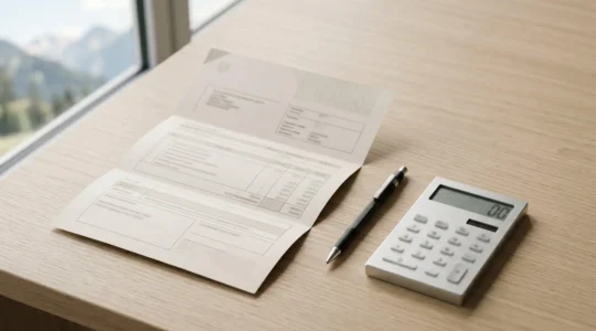 Document de prévoyance professionnelle suisse posé sur un bureau avec calculatrice et stylo