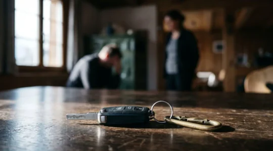 Scène symbolisant le dilemme familial lors d'un vol d'usage de véhicule