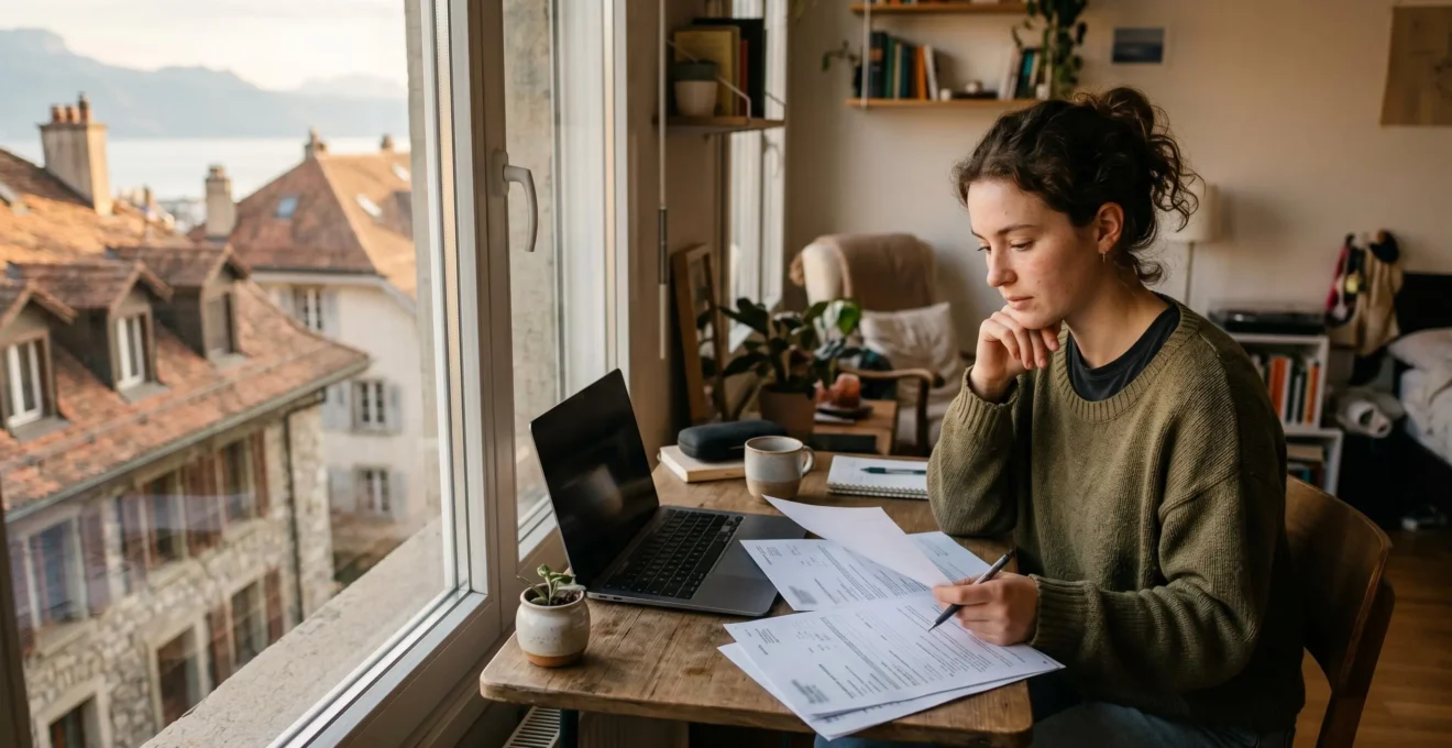 Étudiant évaluant ses options d'assurance pour son studio à Lausanne