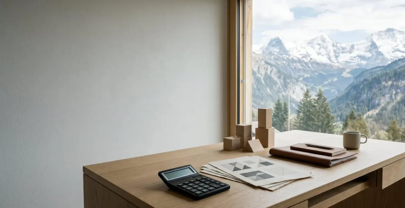 Vue d'ensemble d'un espace de planification financière avec des éléments évoquant la fiscalité et la prévoyance en Suisse