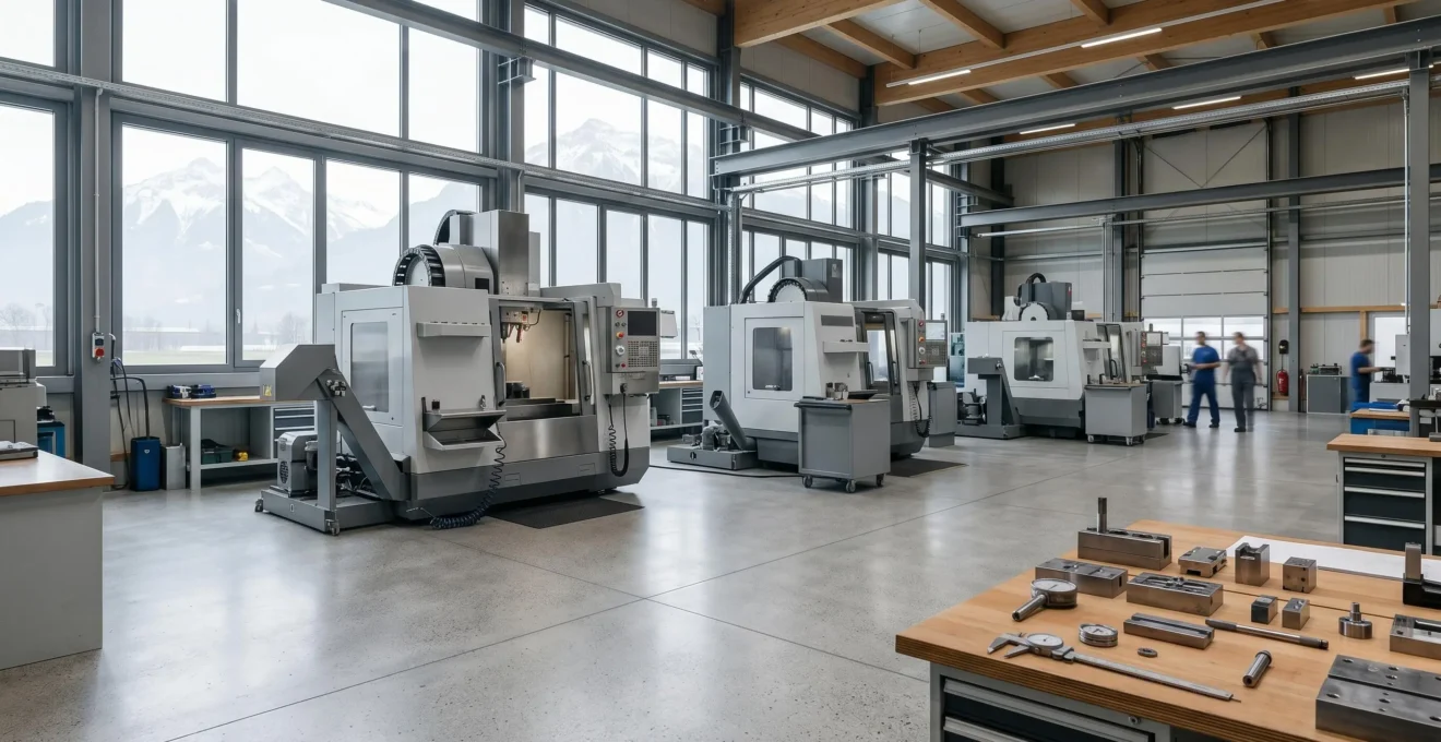 Atelier industriel suisse avec machines-outils et équipements professionnels protégés