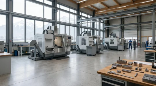 Atelier industriel suisse avec machines-outils et équipements professionnels protégés