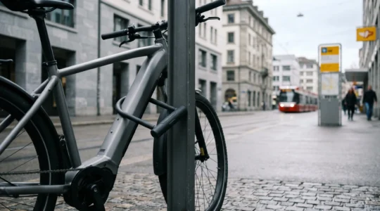 Vélo électrique sécurisé avec cadenas robuste en environnement urbain suisse
