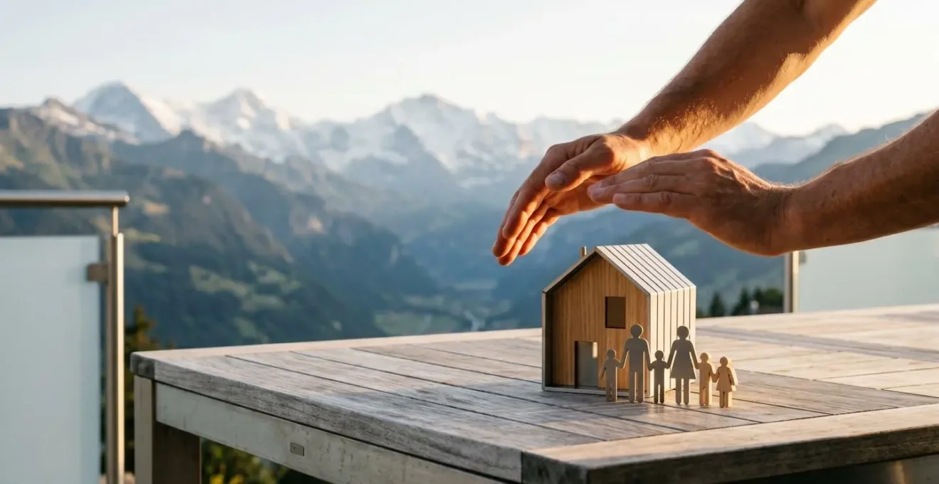 Scène représentant la protection du patrimoine familial en Suisse grâce à l'assurance responsabilité civile privée