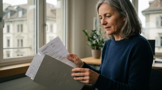 Personne consultant son dossier médical avec des documents administratifs suisses, illustrant les complexités de la couverture LAMal pour les soins dentaires